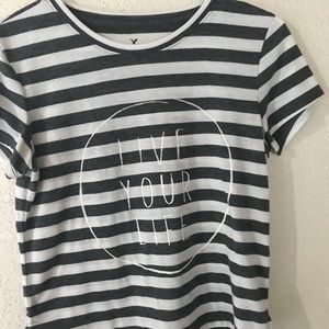 “Live your life” stripped t-shirt scoop neck
